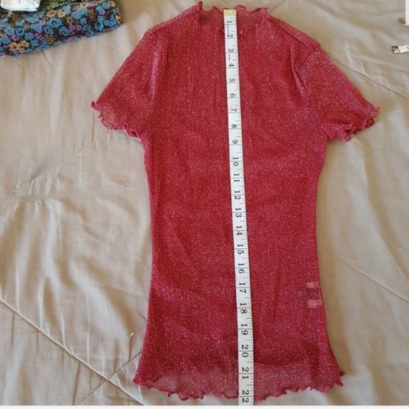 Shein Red Sheer Holiday Blouse Top - Picture 12 of 12